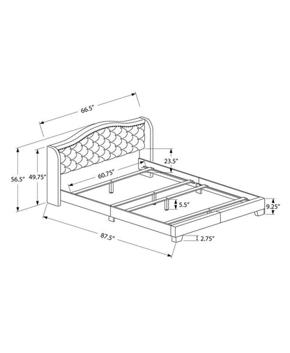 Solid Wood Queen Tufted Gray Upholstered Linen Bed With Nailhead Trim