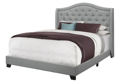 Solid Wood Queen Tufted Gray Upholstered Linen Bed With Nailhead Trim