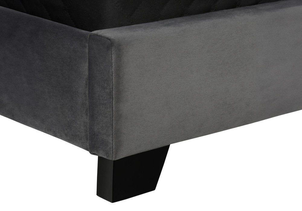 Solid Wood Queen Tufted Gray Upholstered Velvet Bed With Nailhead Trim