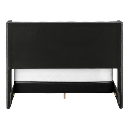 Solid Wood Queen Tufted Gray Upholstered Velvet Bed With Nailhead Trim