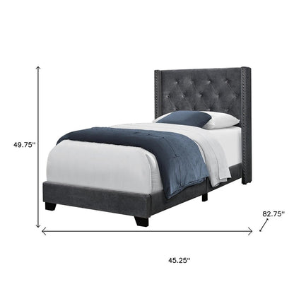 45.25" X 82.75" X 49.75" Dark Grey Velvet With Chrome Trim - Twin Size Bed