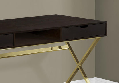 47" Dark Brown and Gold Computer Desk With Two Drawers