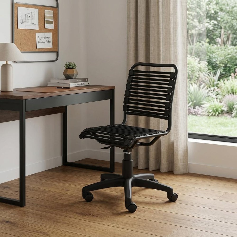 Black Adjustable Swivel Bungee Rolling Office Chair