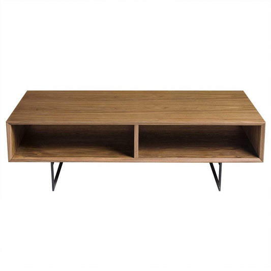 47" Brown and Black Wood And Metal Sled Coffee Table With Two Shelves