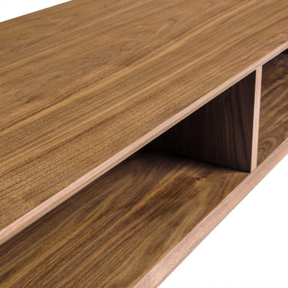 47" Brown and Black Wood And Metal Sled Coffee Table With Two Shelves