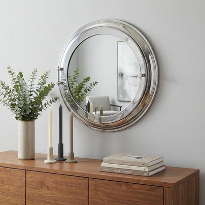 21" Silver Round Aluminum Framed Accent Mirror