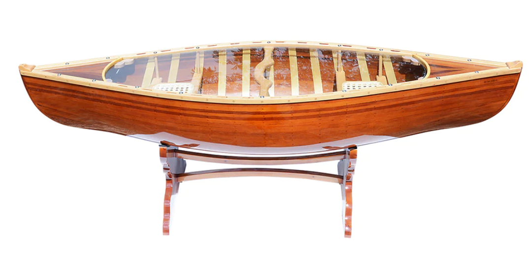 Natural Solid Wood and Glass Canoe Coffee Table