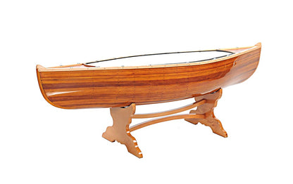 Natural Solid Wood and Glass Canoe Coffee Table