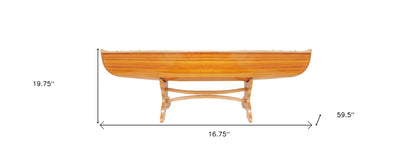 Natural Solid Wood and Glass Canoe Coffee Table