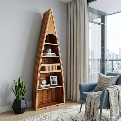 21" Wood Brown Solid Wood Six Tier Boat Bookcase
