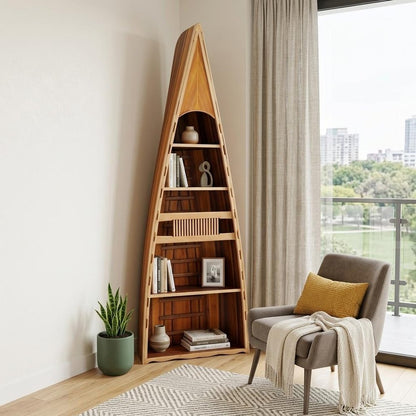 21" Wood Brown Solid Wood Six Tier Boat Bookcase