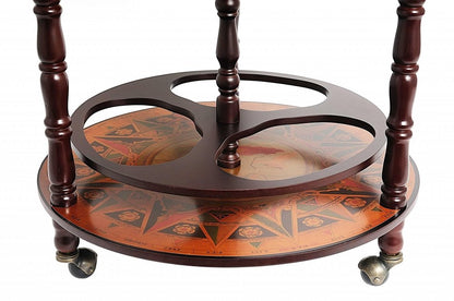 22" Brown Solid Wood Round Rolling Bar Cart