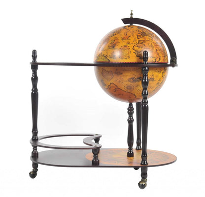 32" Brown Solid Wood Oval Rolling Bar Cart With Wine Storage