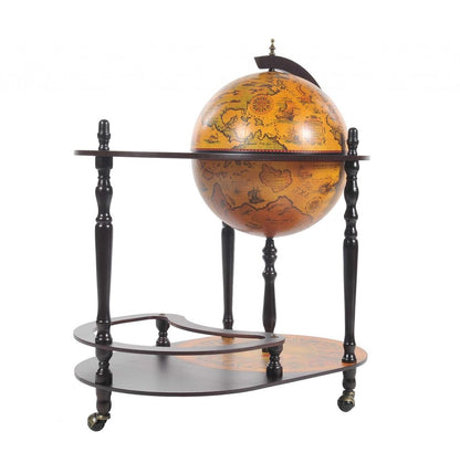 32" Brown Solid Wood Oval Rolling Bar Cart With Wine Storage