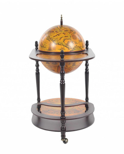 32" Brown Solid Wood Oval Rolling Bar Cart With Wine Storage