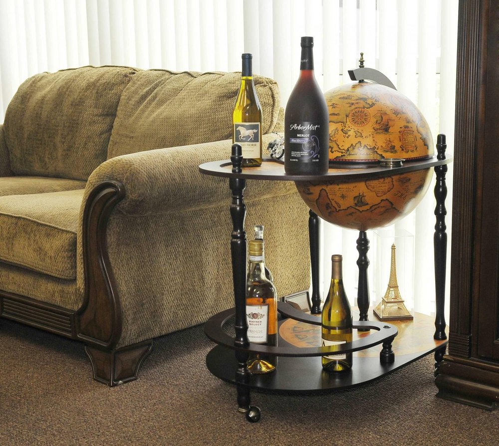 32" Brown Solid Wood Oval Rolling Bar Cart With Wine Storage