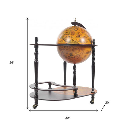32" Brown Solid Wood Oval Rolling Bar Cart With Wine Storage
