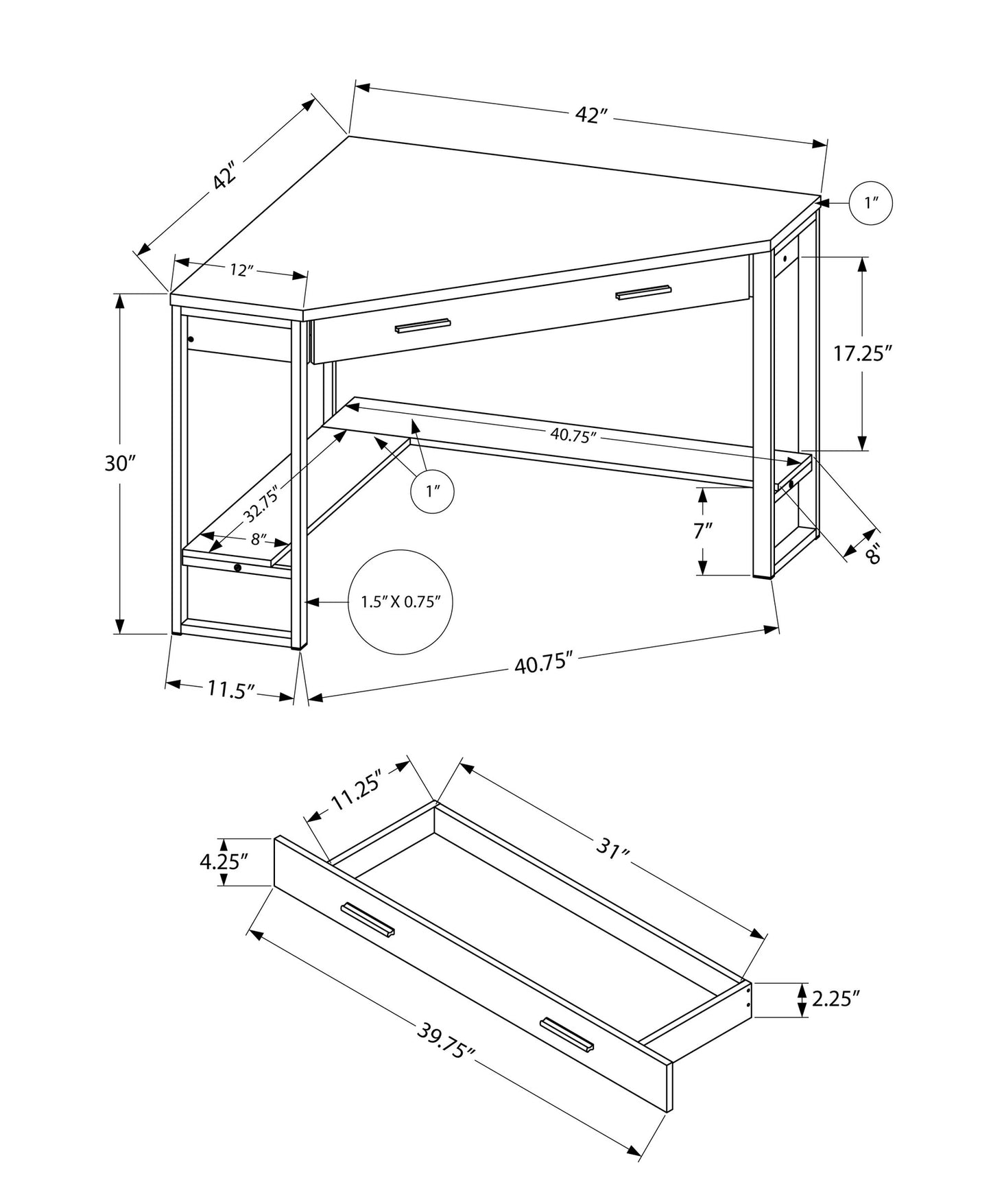 42" Black Corner Computer Desk