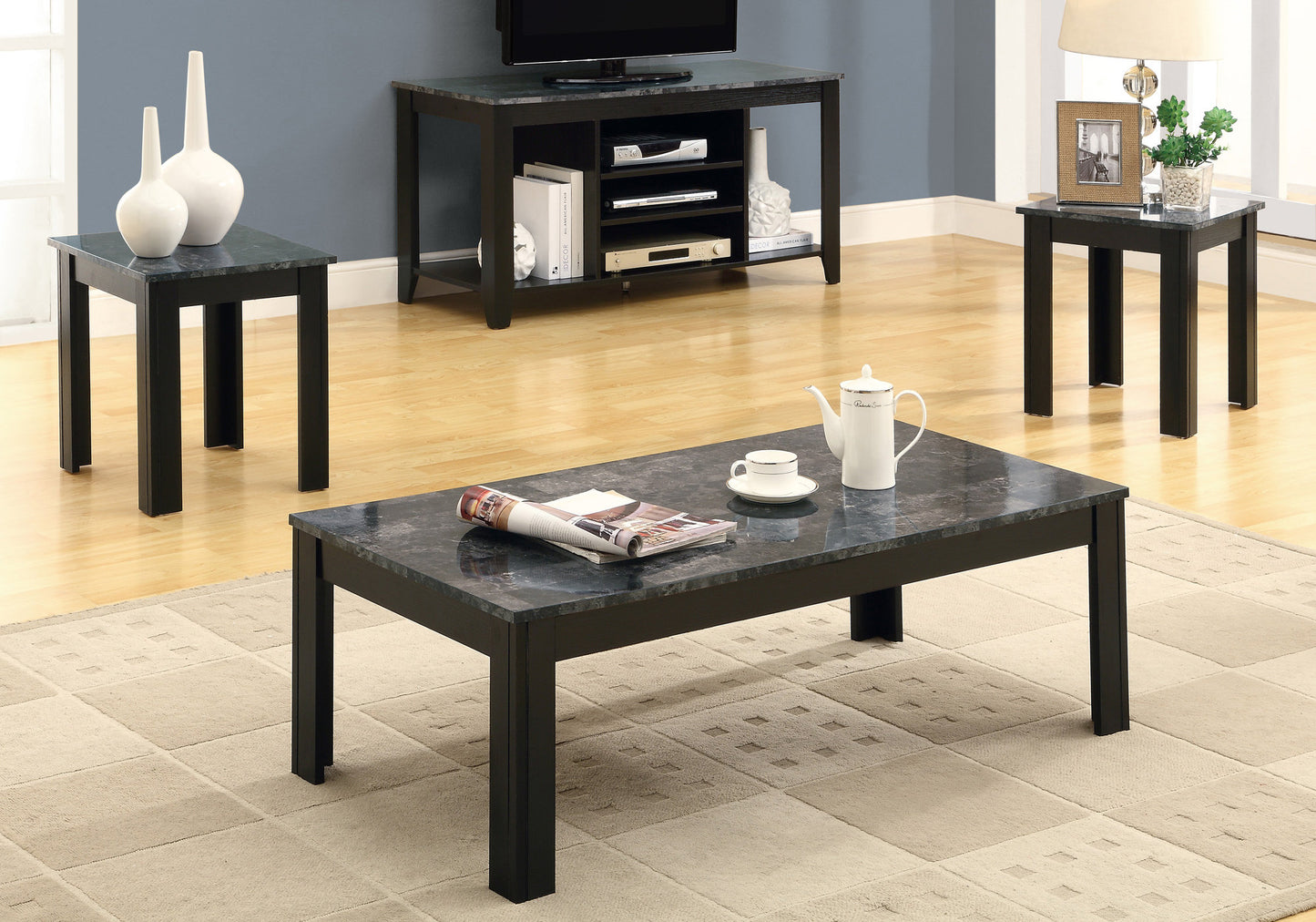 Set of Three 44" Black Coffee Table