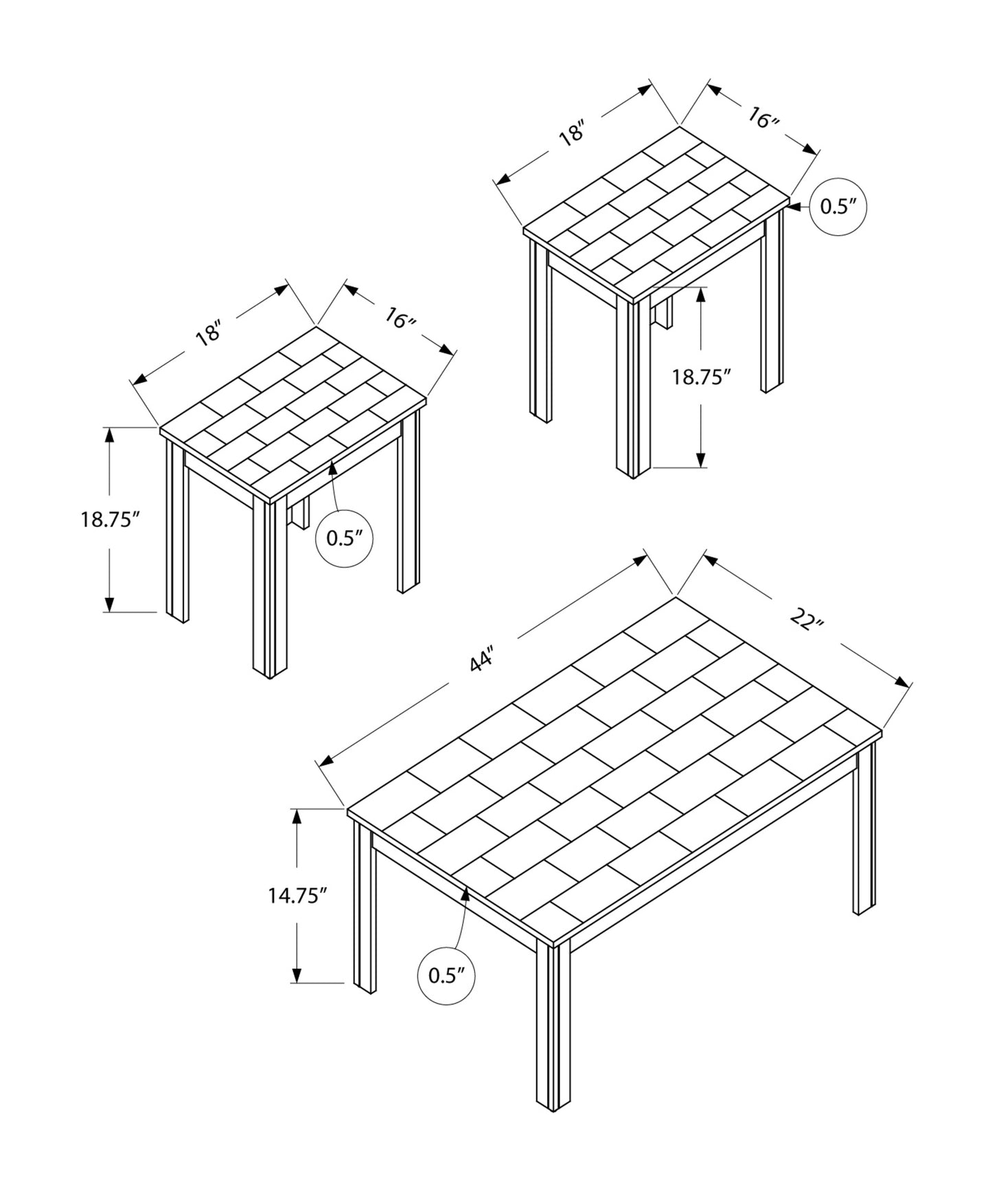 Set of Three 44" Black Coffee Table