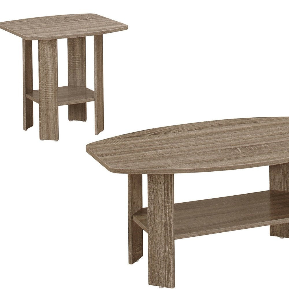 Set of Three 36" Taupe Coffee Table With Shelf