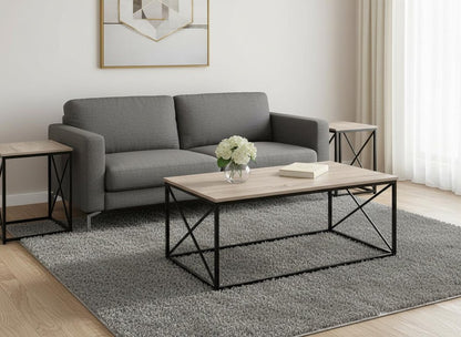 Set of Three 42" Beige And Black Metal Coffee Table