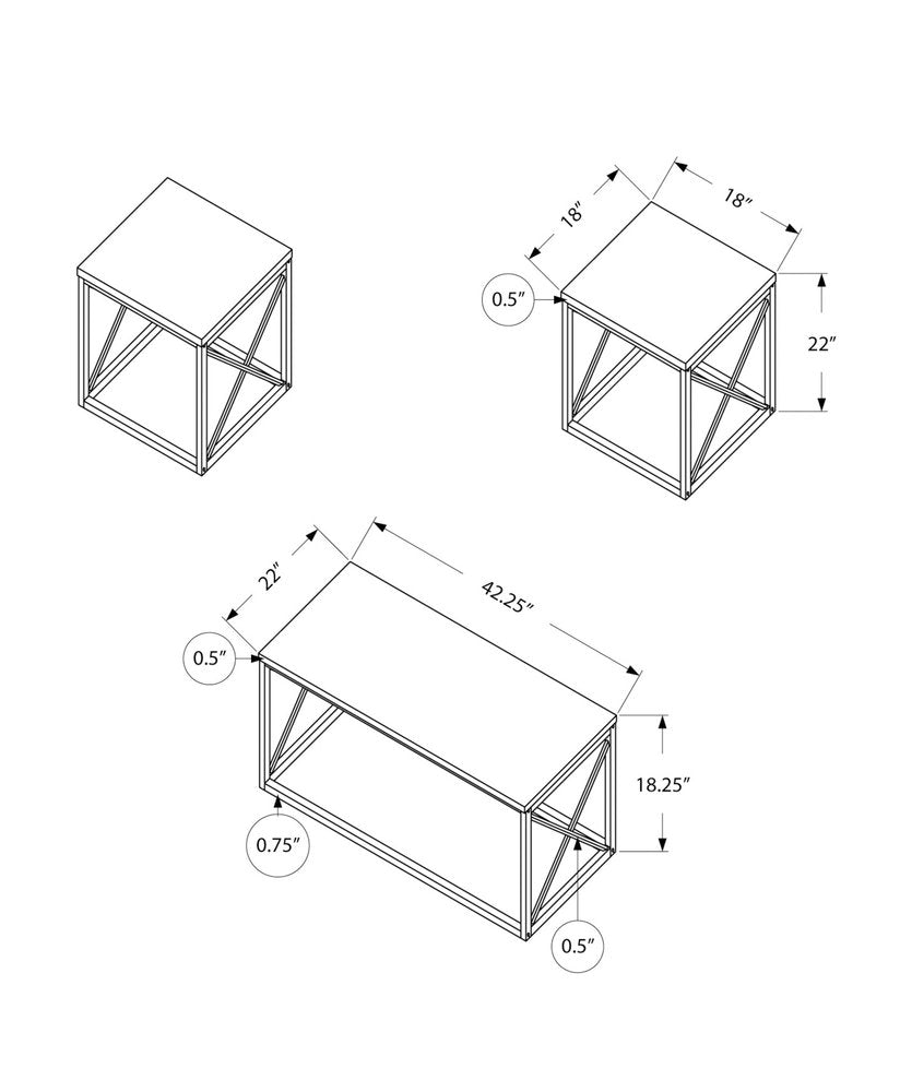 Set of Three 42" Beige And Black Metal Coffee Table