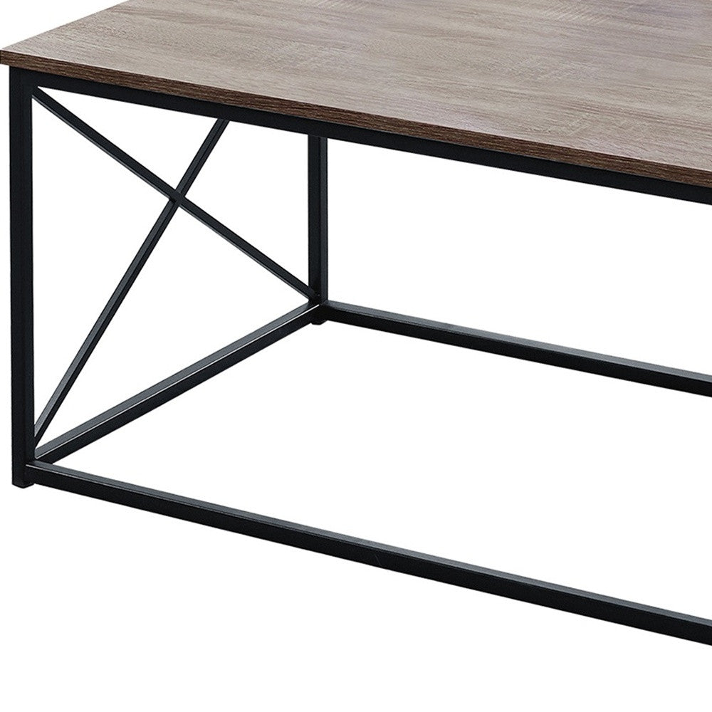 Set of Three 42" Beige And Black Metal Coffee Table