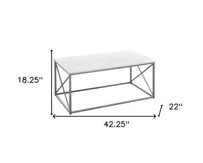Set of Three 42" White And Silver Metal Coffee Table