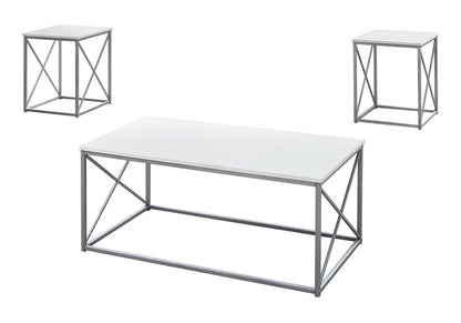 Set of Three 42" White And Silver Metal Coffee Table