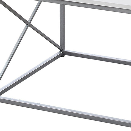 Set of Three 42" White And Silver Metal Coffee Table