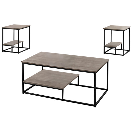 Set of Three 42" Taupe And Black Metal Coffee Table With Shelf