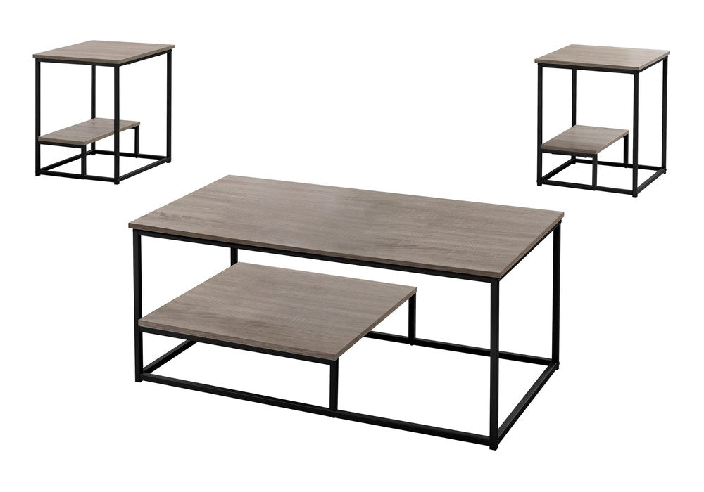 Set of Three 42" Taupe And Black Metal Coffee Table With Shelf