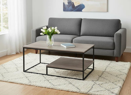 Set of Three 42" Taupe And Black Metal Coffee Table With Shelf