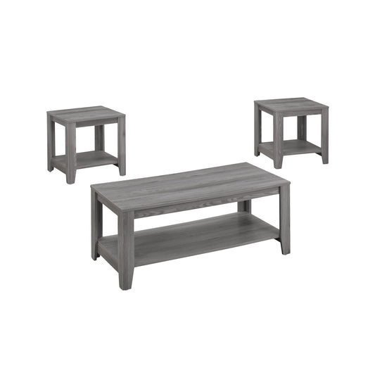 Set of Three 42" Gray Coffee Table With Shelf