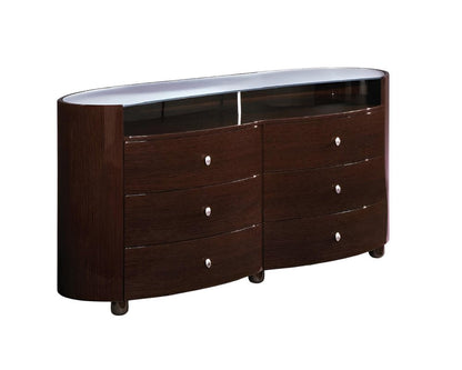 63" Brown Wood Six Drawer Double Dresser