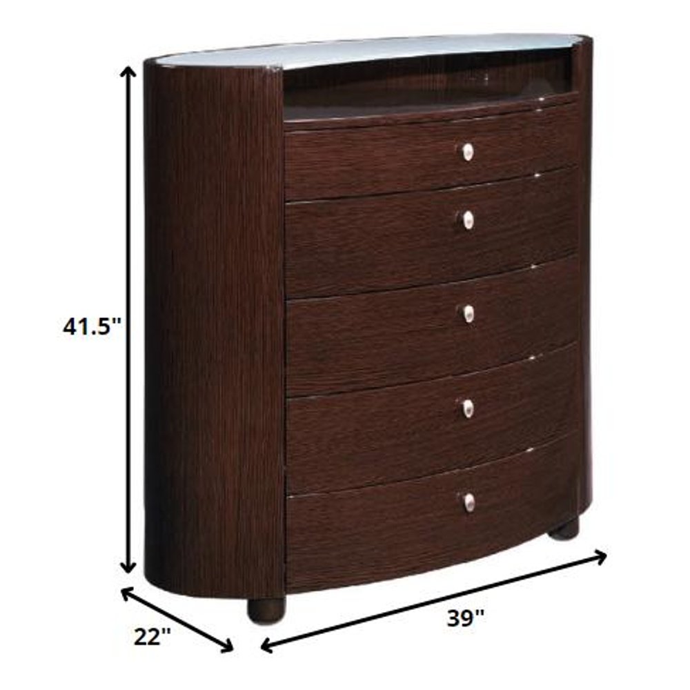 39" Brown Wood Five Drawer Dresser