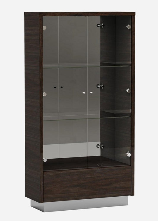 43" Silver and Dark Brown Display Stand With Three Shelves And One Drawer