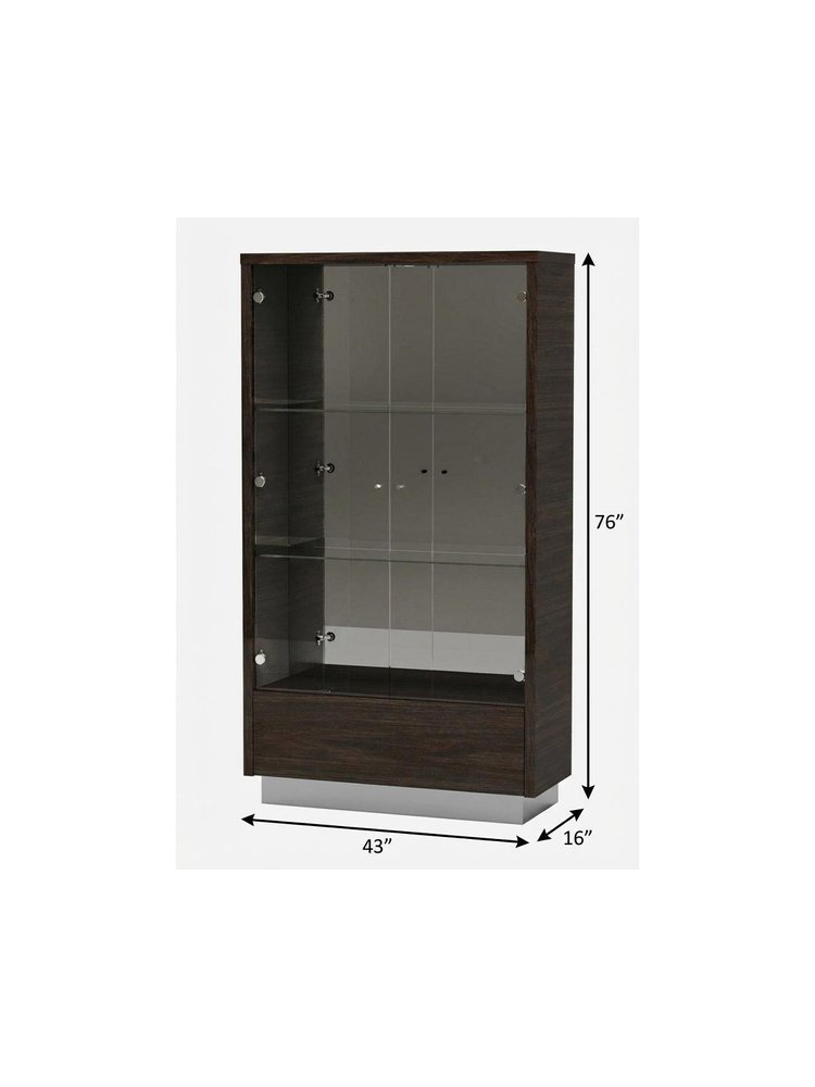 43" Silver and Dark Brown Display Stand With Three Shelves And One Drawer