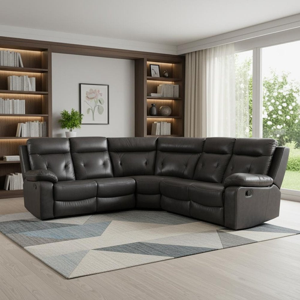 Dark Gray Polyester Blend Reclining U Shaped Three Piece Corner Sectional