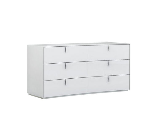 62" White Wood Six Drawer Double Dresser