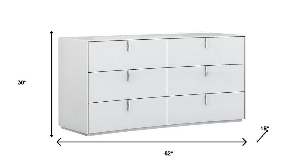 62" White Wood Six Drawer Double Dresser