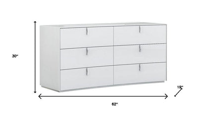 62" White Wood Six Drawer