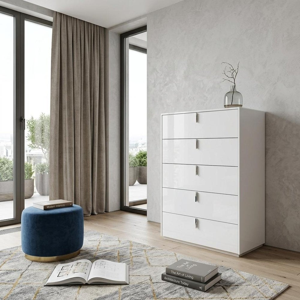 31" White Wood Five Drawer