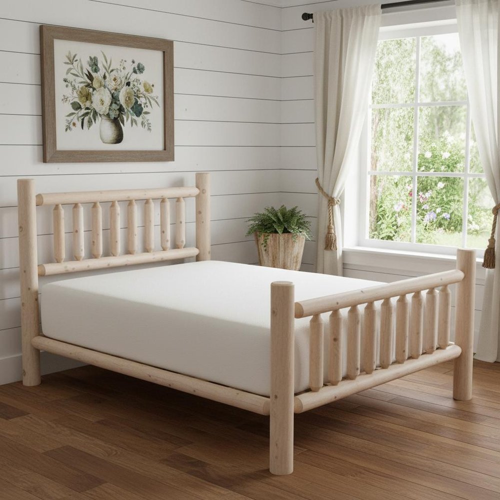 Natural Light Honey Finish Low Post Cedar Log Twin Bed