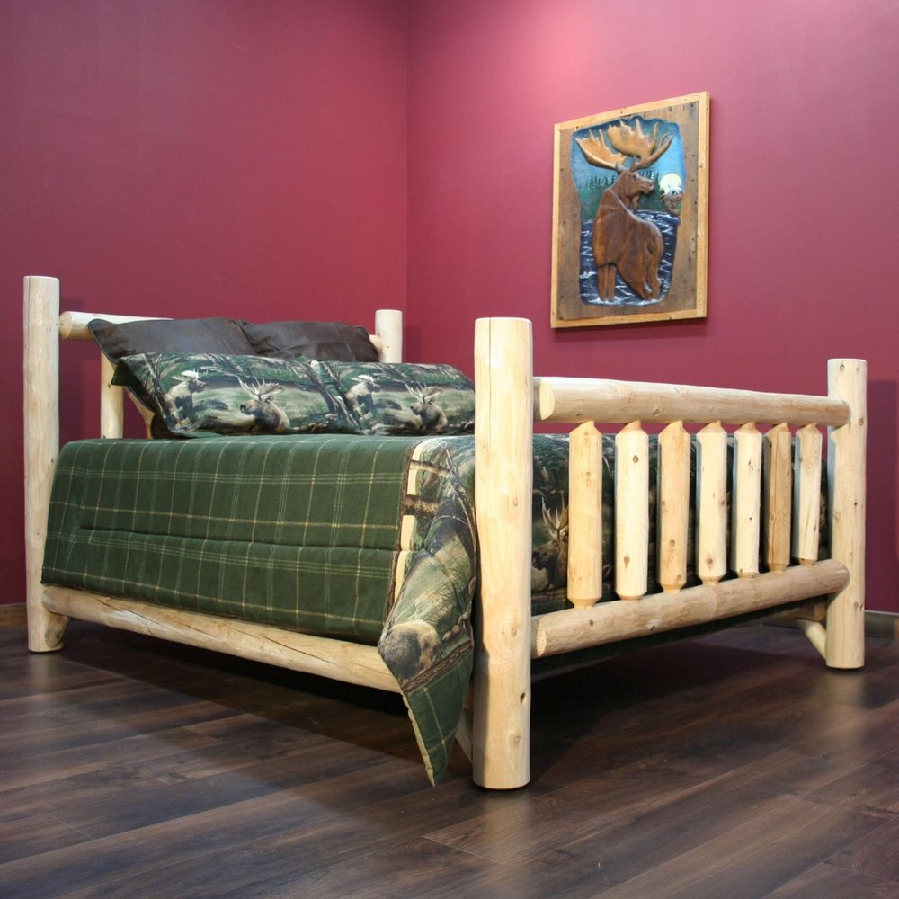 Natural Light Honey Low Post Cedar Log Double Bed