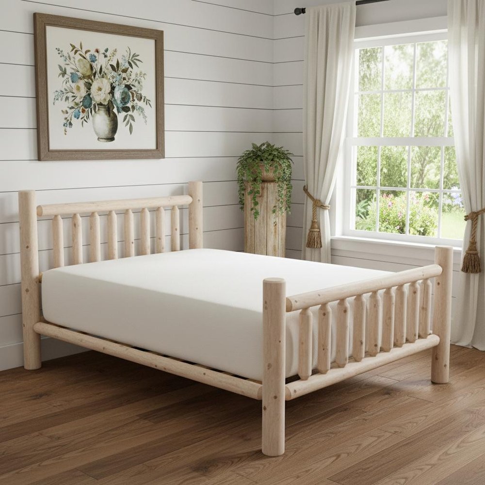 Natural Light Honey Low Post Cedar Log Double Bed