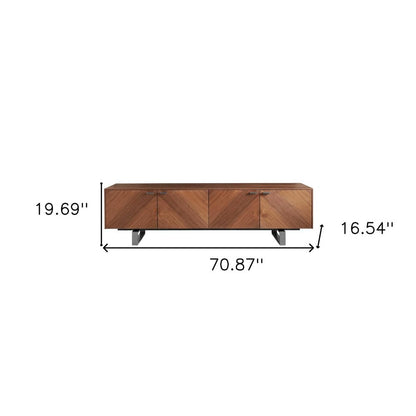71" Brown Wood Cabinet_Enclosed storage TV Stand