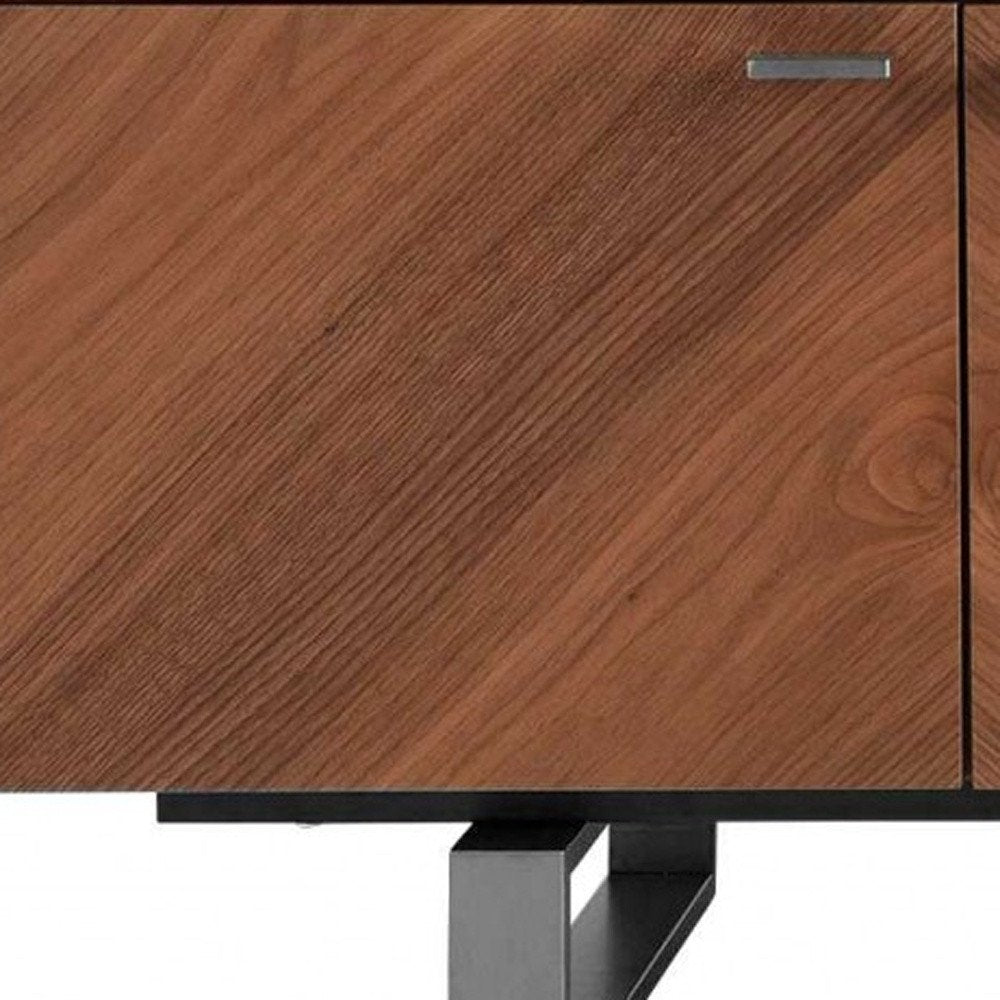 71" Brown Wood Cabinet_Enclosed storage TV Stand
