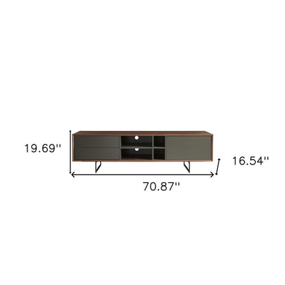71" Media TV Stand In Walnut And Dark Gray